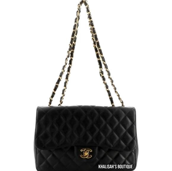 CHANEL Handbags - Rare! Chanel CC 24 kt Gold HW Classic Single Flap Bag Quilted BLACK Caviar JUMBO